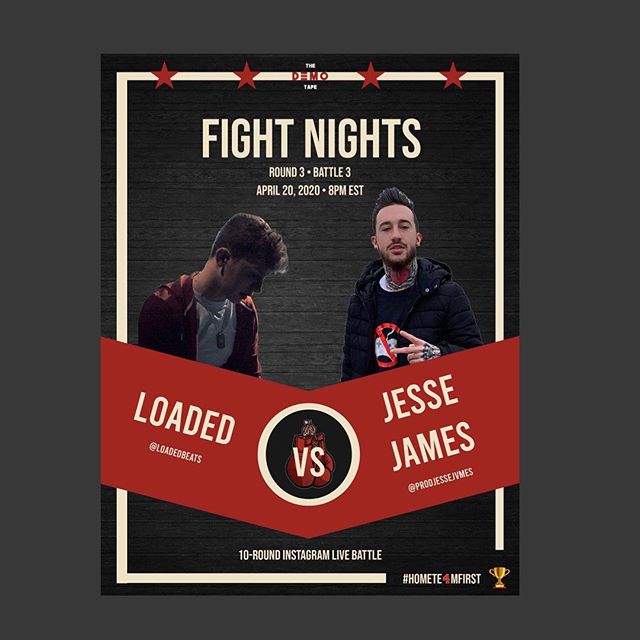 Last battle of Round 3 tonight with two great producers. @loadedbeats vs. @prodjessejvmes tonight @ 8pm 🍿🥊